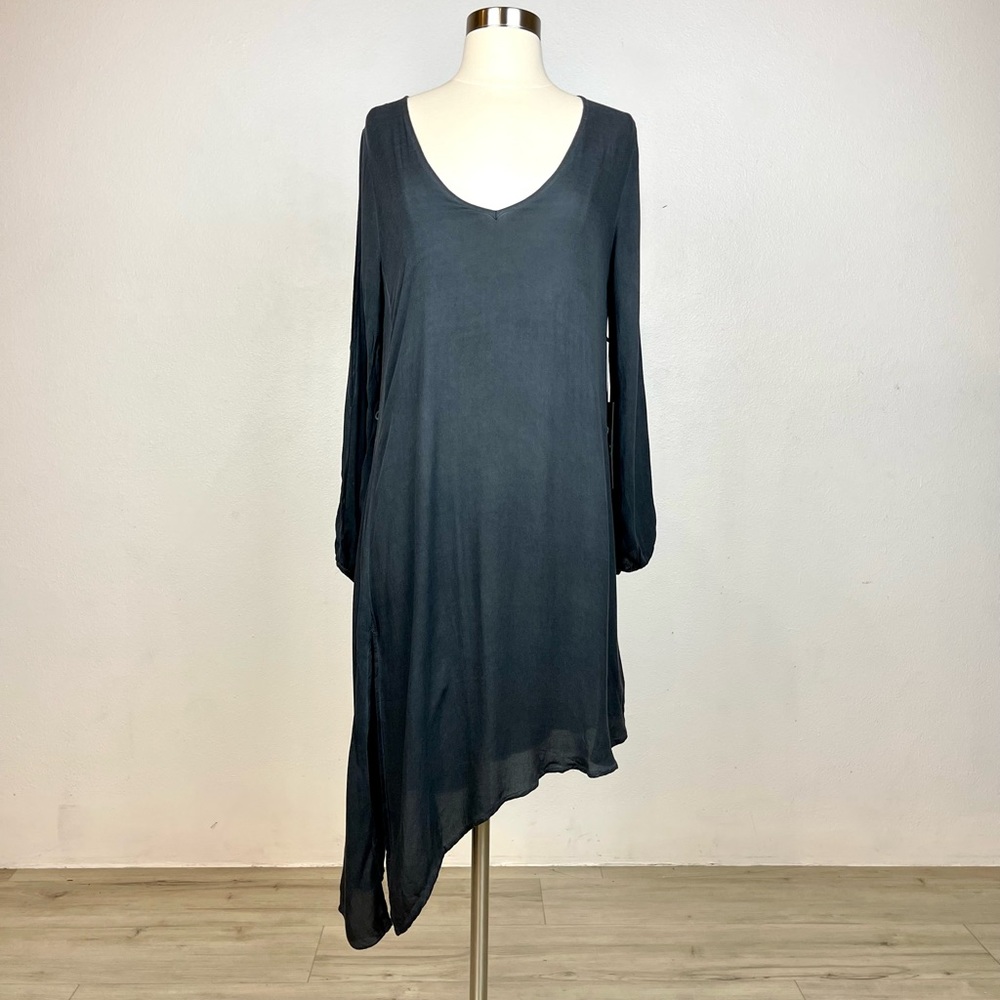 YFB Deep V asymmetrical hem Cold Shoulder Midi Dress Cover Up. NWT. Black Size S